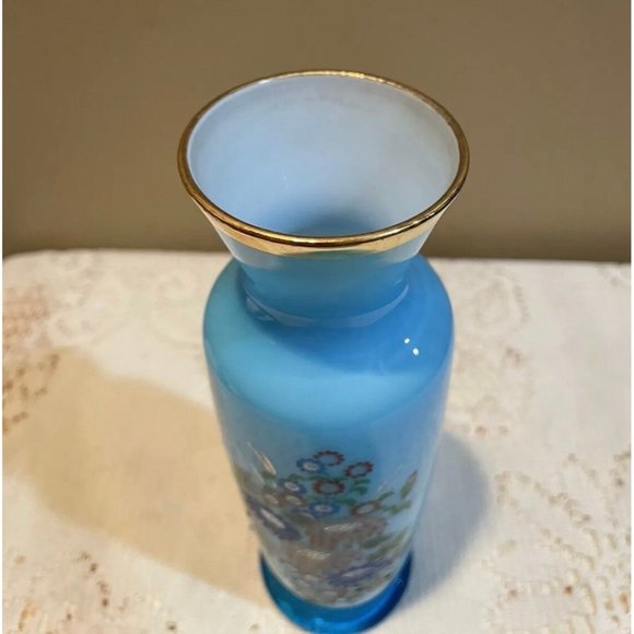 Blue Glass Bud Vase With Floral Pattern - Picture 6 of 7